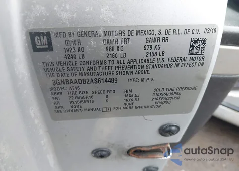 2010 Chevrolet Hhr Lt z USA, uszkodzony, nr VIN 3GNBABDB8AS527315